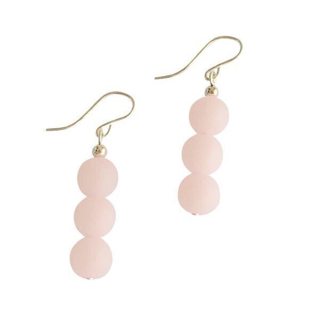 Pink Sea Glass Dangle Earrings with Sterling Silver Wires for Women Handmade USA